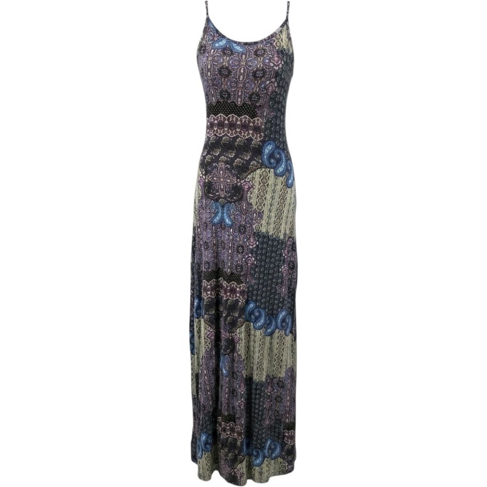 Charlotte Russe Blue Paisley Patchwork Cutout Back Maxi Dress Party Wedding Sm